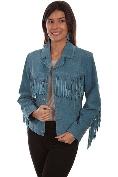 Scully Ladies' Leather Jacket with Fringe Denim Blue Front