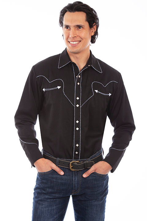 Men's Vintage Inspired Western Shirt: Scully Classic Black & White ...