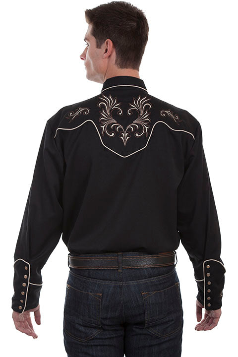Vintage Inspired Western Shirt: Scully Men's Floral Scrolls Embroidery ...