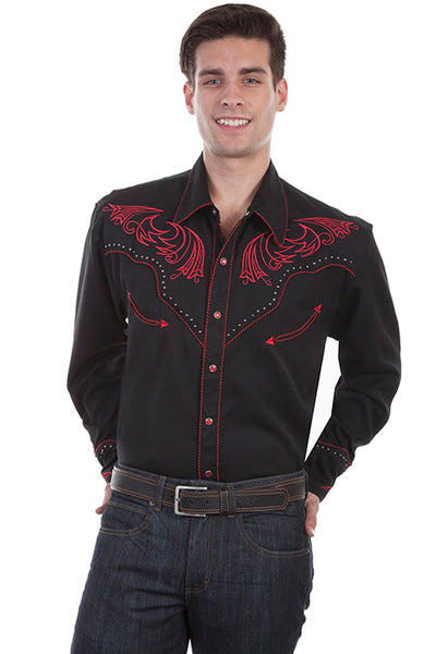 Vintage Inspired Western Shirt: Scully Men's Red Scroll Embroidery ...