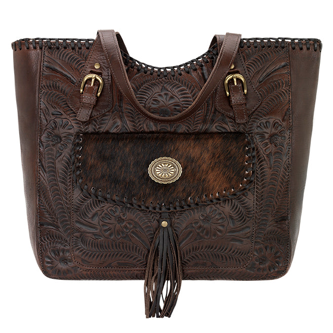 American West Handbag, Annie's Secret Collection, Tote, Pocket, Front Chestnut Brown