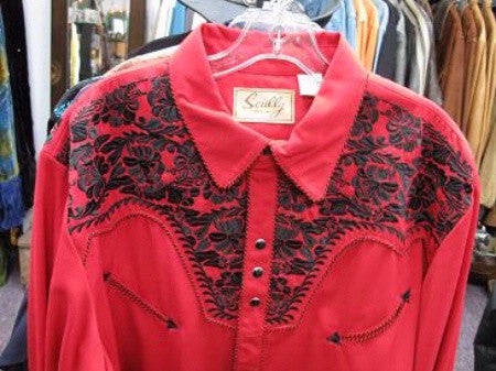 Vintage Western Shirt: Scully Men's Gunfighter Red & Black - OutWest Shop