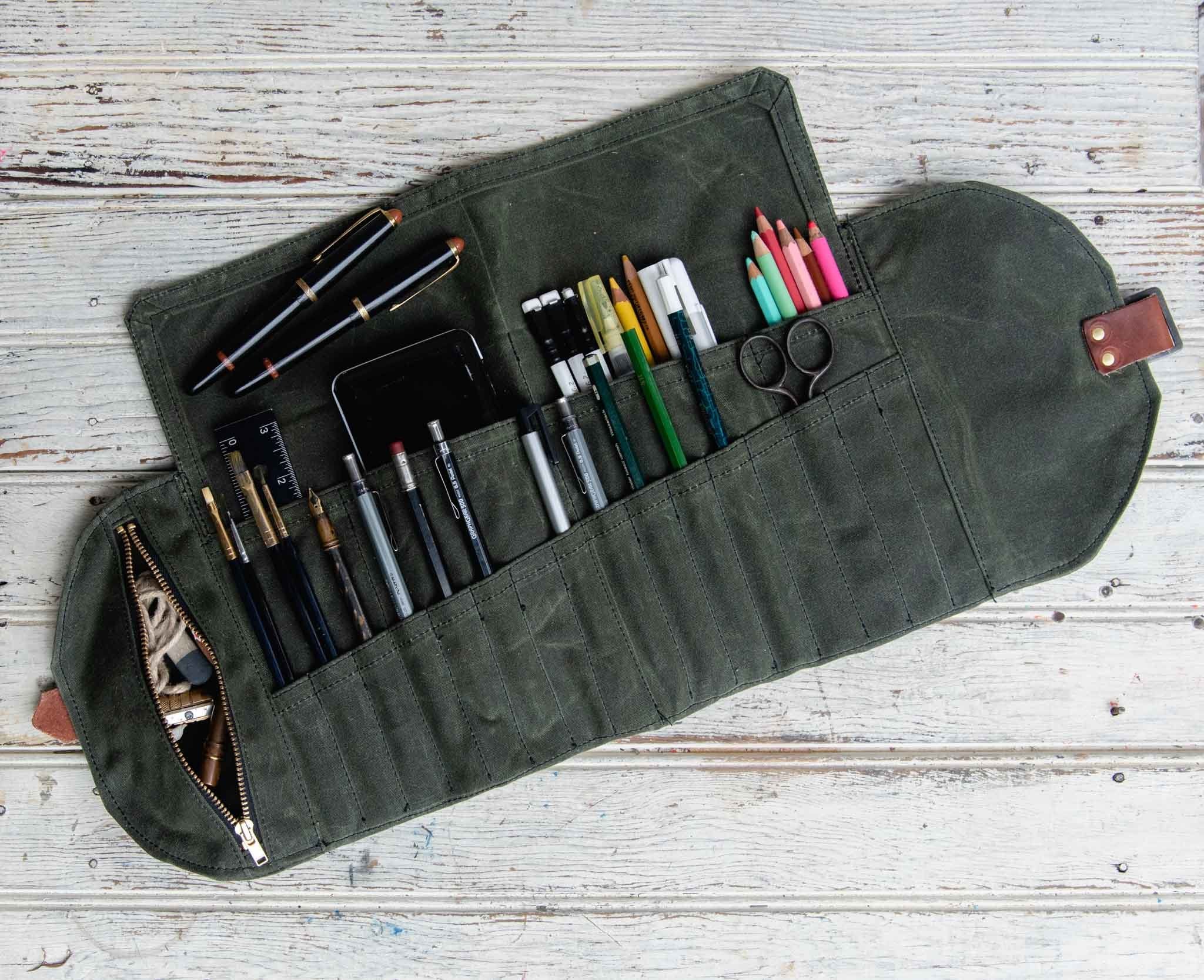 Roll up Pencil Case With 22 Pockets 1 Zipper Pouch, Plein Air Kit, by Peg  and Awl Sendak Artist Roll 