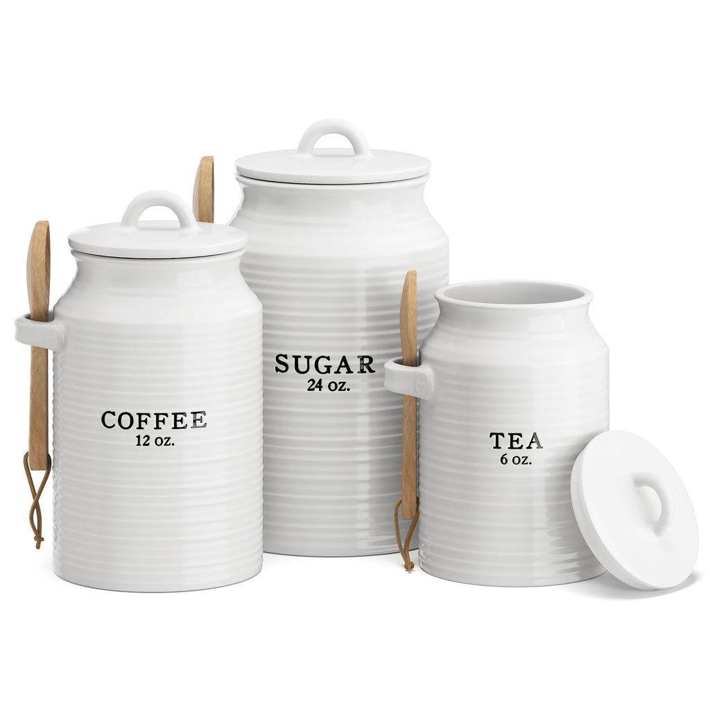 FavorFlavor White Canister Sets for Kitchen Counter, Kitchen Canisters Set  of 6, Flour and Sugar Containers, Coffee and Tea Storage, Modern Farmhouse