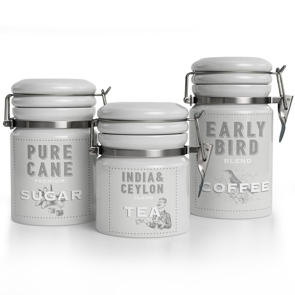 Barnyard Designs Decorative Nesting Kitchen Canisters with Lids Galvanized White Metal Rustic Vintage Farmhouse Country Decor for Flour Sugar Coffee