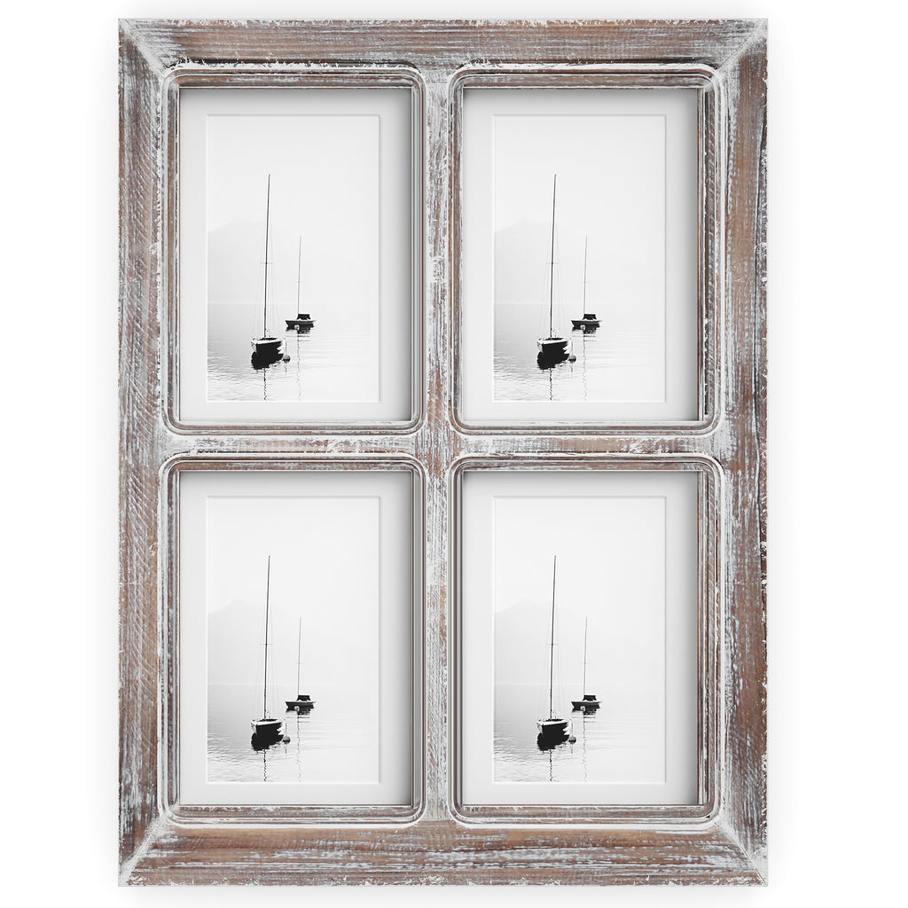 TWING 4 x 6 Rustic Picture Frames Set of 6, Farmehouse Photo Frame Collage  For Wall Decor Mounting or Tabletop Display Distressed White