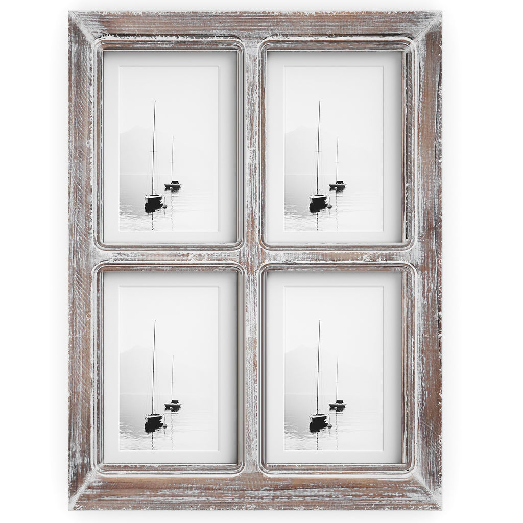 Metronic Picture Frames 4x6 Set of 6 - Distressed White Farmhouse Rustic  Photo Frames, Large Wall Frame Set