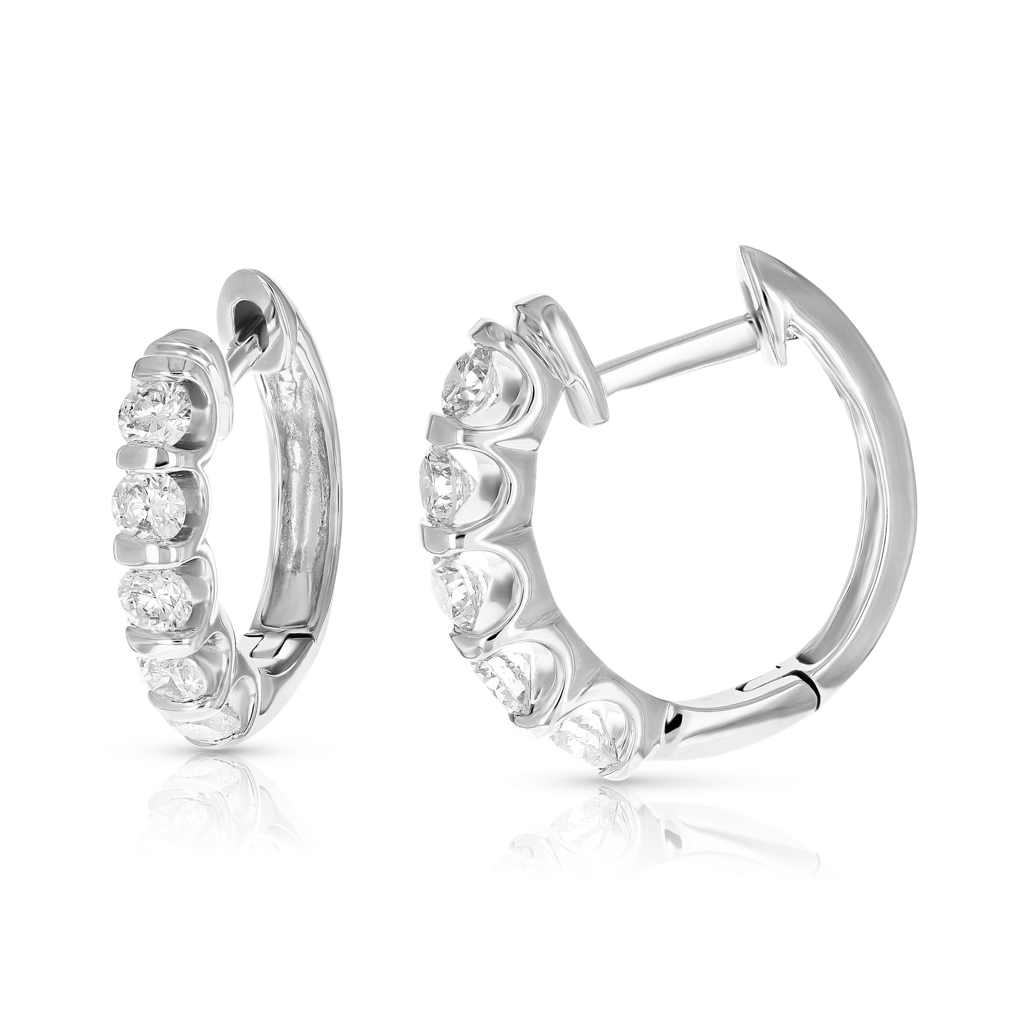 Channel Set Diamond Hoop Earrings in 14k Yellow Gold