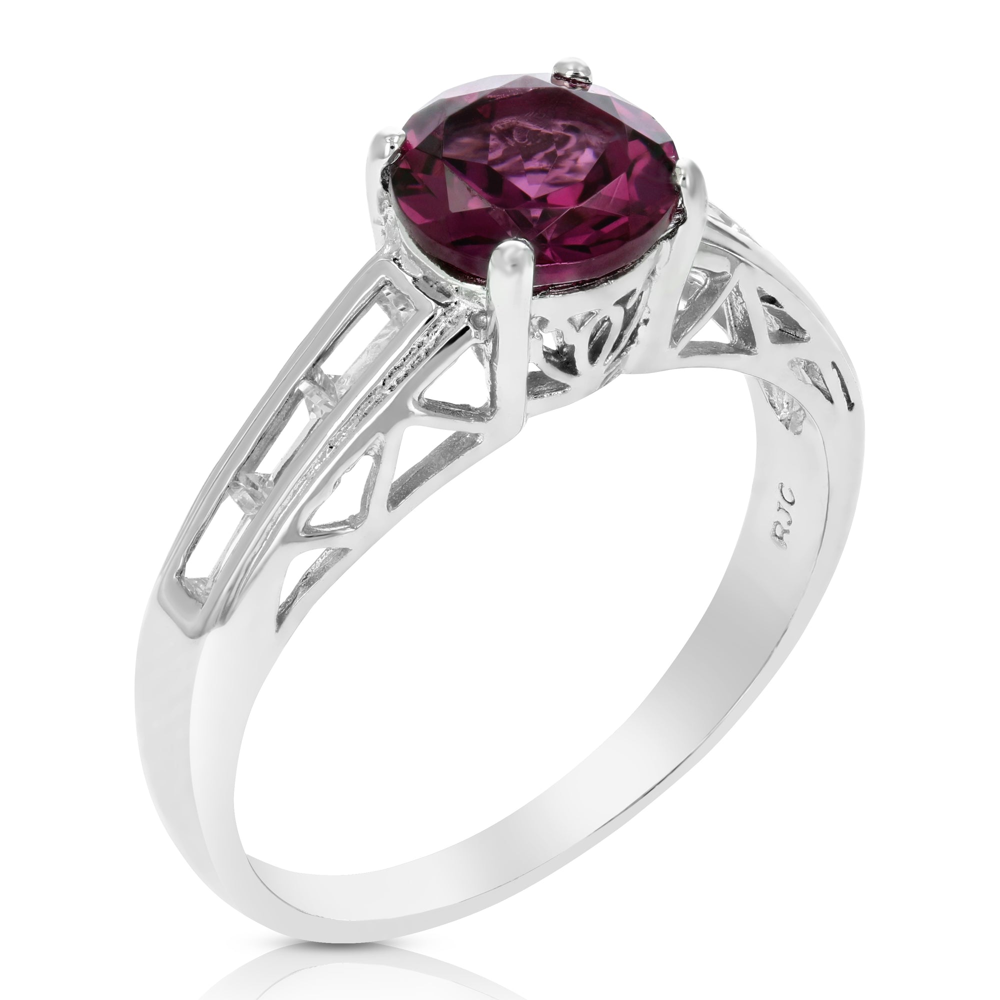 1.10 cttw Garnet Ring .925 Sterling Silver with Rhodium Cushion