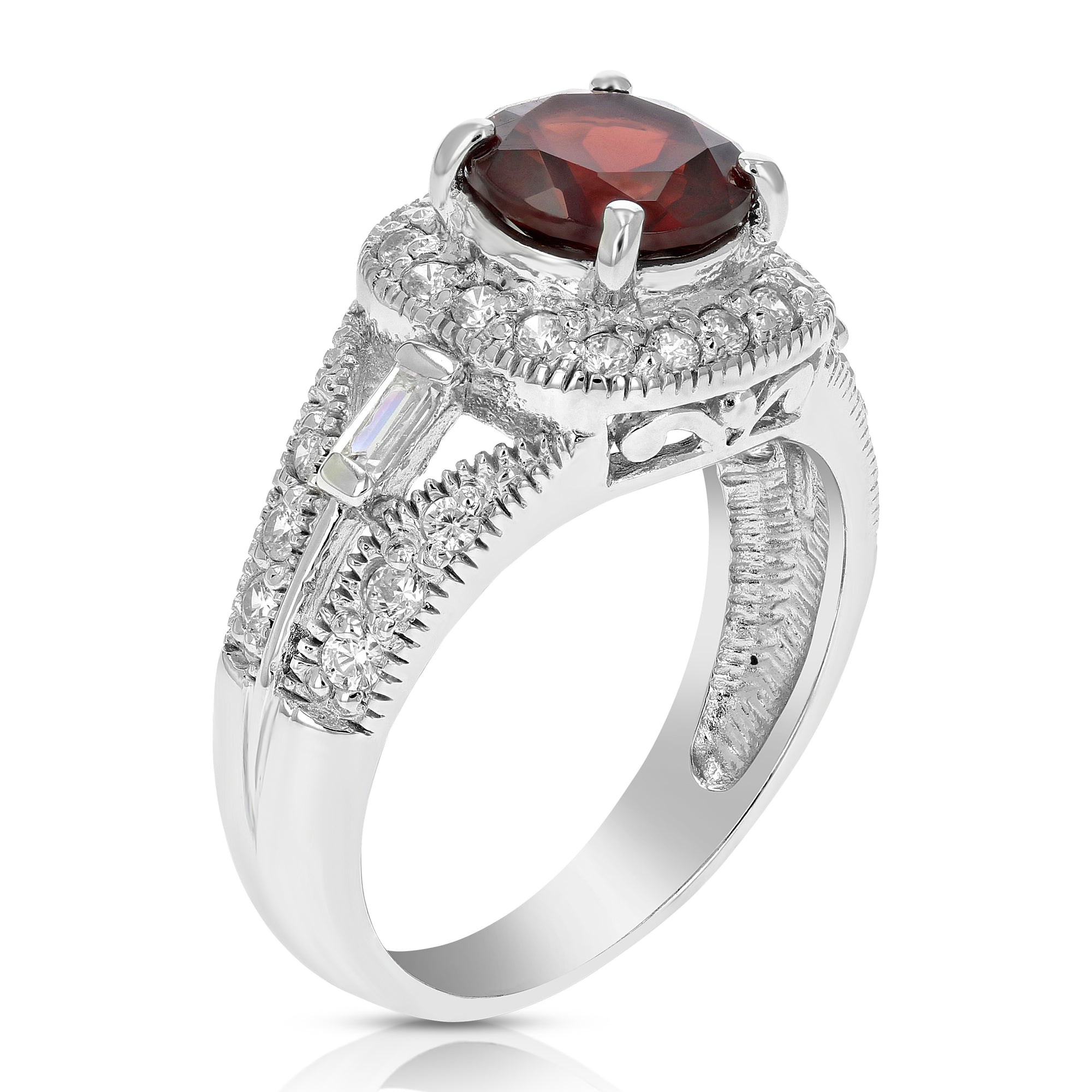 1.50 cttw Garnet Ring .925 Sterling Silver with Rhodium Plating