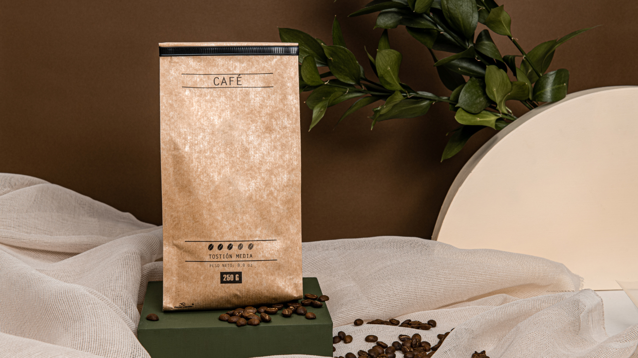 Freshly roasted coffee beans with visible roast date on bag