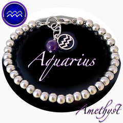 Aquarius Healing Crystal Astrology Zodiac Reiki Amethyst Bracelet - Spiritual Diva 