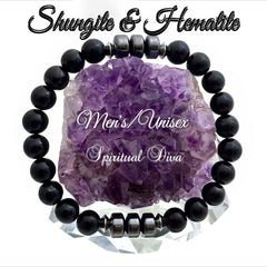 Spiritual Diva Shungite hematite Energy Healing Crystal Reiki Gemstone mens unisex bracelet