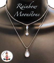 Rainbow Moonstone Healing Crystal Reiki Choker Layered Gemstone Necklace - Spiritual Diva Jewelry