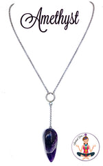 Amethyst healing crystal reiki stainless necklace