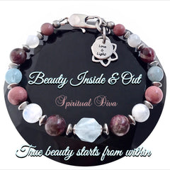 Inner Beauty Healing Crystal Reiki Moonstone Aquamarine Charm Bracelet - Spiritual Diva Jewelry