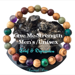 Spiritual Diva Jewelry STRENGTH Heal Grief Depression Men Gemstone Olive Wood Reiki Bracelet