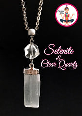 Spiritual Diva Jewelry Selenite Clear Quartz Healing Crystal Reiki Gemstone Necklace Pendant
