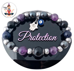 PROTECTION Evil Eye Reiki Healing Crystal Hamsa Gemstone Bracelet  - Spiritual Diva Jewelry