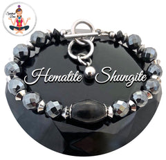 shungite hematite healing crystal Reiki gemstone adjustable bracelet - Spiritual Diva Jewelry 