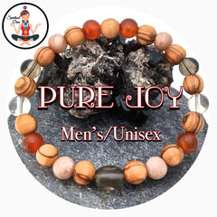 Pure Joy Positive Energy Healing Crystal Reiki Mens Unisex Olive wood Gemstone Bracelet - Spiritual Diva 