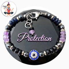 PROTECTION Evil Eye Reiki Healing Crystal Rhinestone Gemstone adjustable Bracelet - Spiritual Diva Jewelry