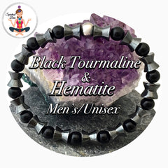 Spiritual Diva Black Tourmaline Hematite Healing Crystal Mens Unisex Gemstone Reiki Bracelet