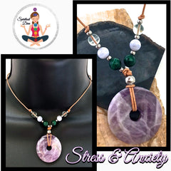 Stress Anxiety Relief Energy Healing Crystal Reiki Gemstone Leather Choker necklace - Spiritual Diva Jewelry