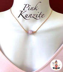 Pink Kunzite Healing Crystal Reiki Leather Copper Choker Necklace -Spiritual Diva Jewelry