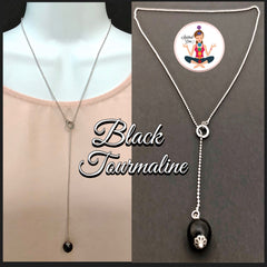 Black Tourmaline Protection Healing Crystal Reiki Lariat Gemstone Y Necklace - Spiritual Diva Jewelry