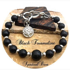 BLACK TOURMALINE Protection Healing Crystal Reiki Life Tree Bracelet Spiritual Diva 