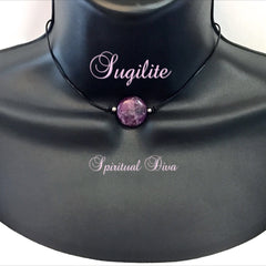 Spiritual Diva Jewelry Sugilite Energy Healing Crystal Reiki Pendant Leather Choker Necklace