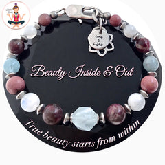Inner Beauty Healing Crystal Reiki Gemstone Moonstone Aquamarine Pink Tourmaline Bracelet - Spiritual Diva jewelry