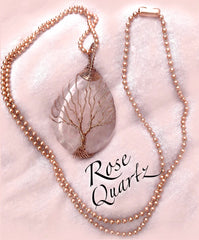 Rose Quartz Copper Healing Crystal Reiki Gemstone Pendant Necklace - Spiritual Diva 