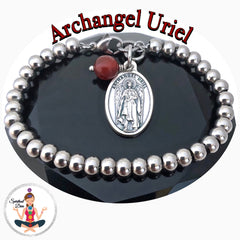 Archangel Uriel Amber Healing Crystal Stainless Steel Gemstone Charm Bracelet - Spiritual Diva Jewelry