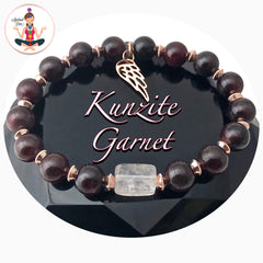 Pink Kunzite Garnet Rose Gold Healing Crystal Reiki Angel Bracelet - Spiritual Diva Jewelry