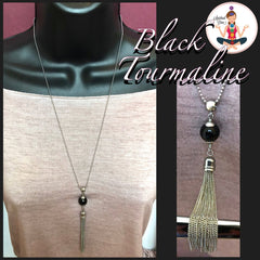 Black Tourmaline Energy Healing Crystal Reiki Tassel Gemstone Necklace - Spiritual Diva Jewelry