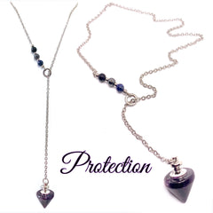 PROTECTION Reiki Energy Crystal Gemstone Lariat Pendulum Necklace