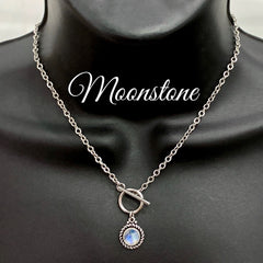 Spiritual Diva jewelry Rainbow Moonstone Healing Crystal Reiki Gemstone Toggle Necklace