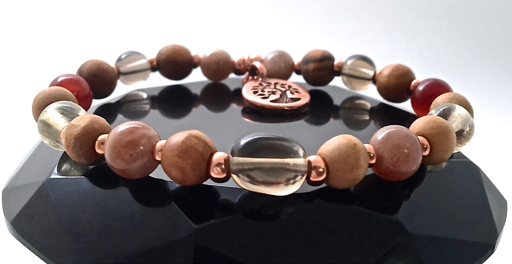 POSITIVE ENERGY Healing Crystal Reiki Olive Wood Copper Charm Bracelet ...