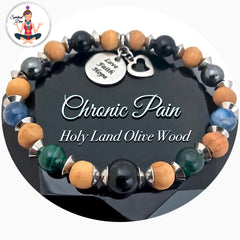 Chronic Pain Relief Energy Healing Crystal Reiki Gemstone Olive Wood Bracelet - Spiritual Diva Jewelry