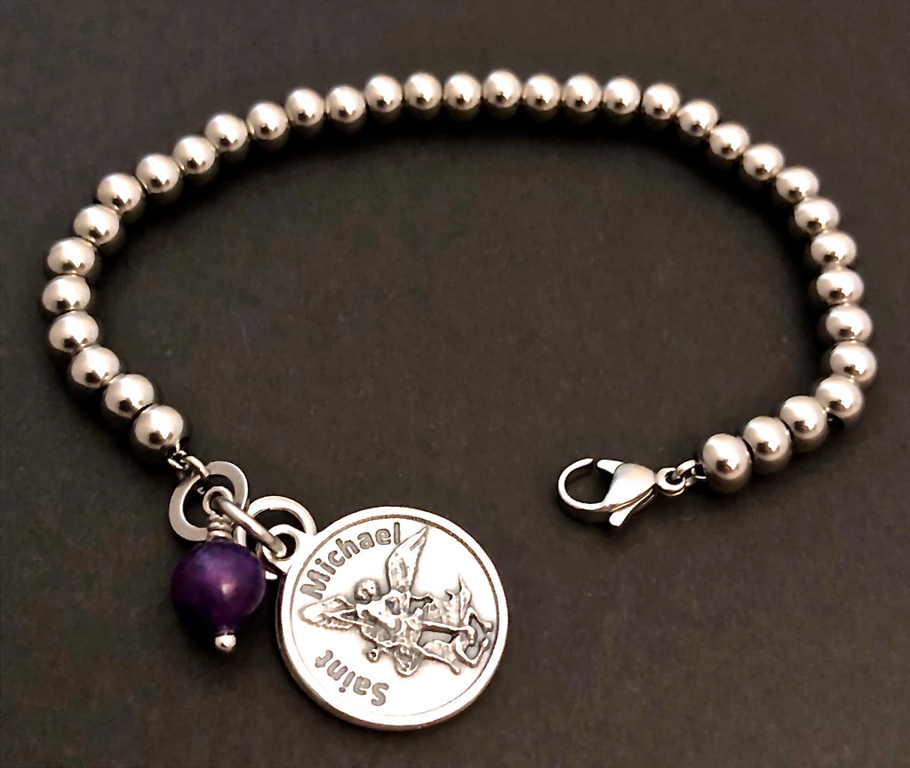 Saint Michael bracelet - leather, black, Guardian Angel protector – My  Camino Jewellery