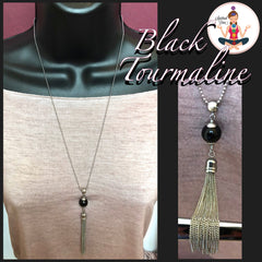 Black Tourmaline Protection Healing Crystal Reiki Tassel Gemstone Necklace - Spiritual Diva Jewelry