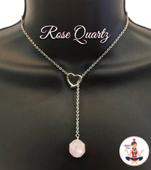 Rose Quartz Love Healing Crystal Reiki Gemstone Lariat Y Necklace - Spiritual Diva Jewelry