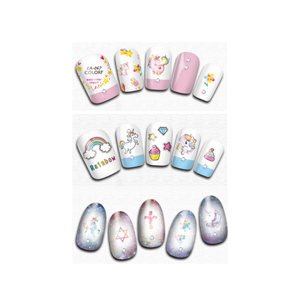 Dreamy Unicorns Nail Art Rainbows & Unicorns Nail Stickers (3 sheets ...