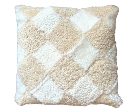 checkerboard pillow in ecru and cream shearling 