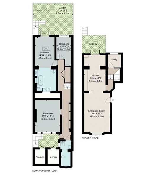 a floor plan of the two-floor flat.