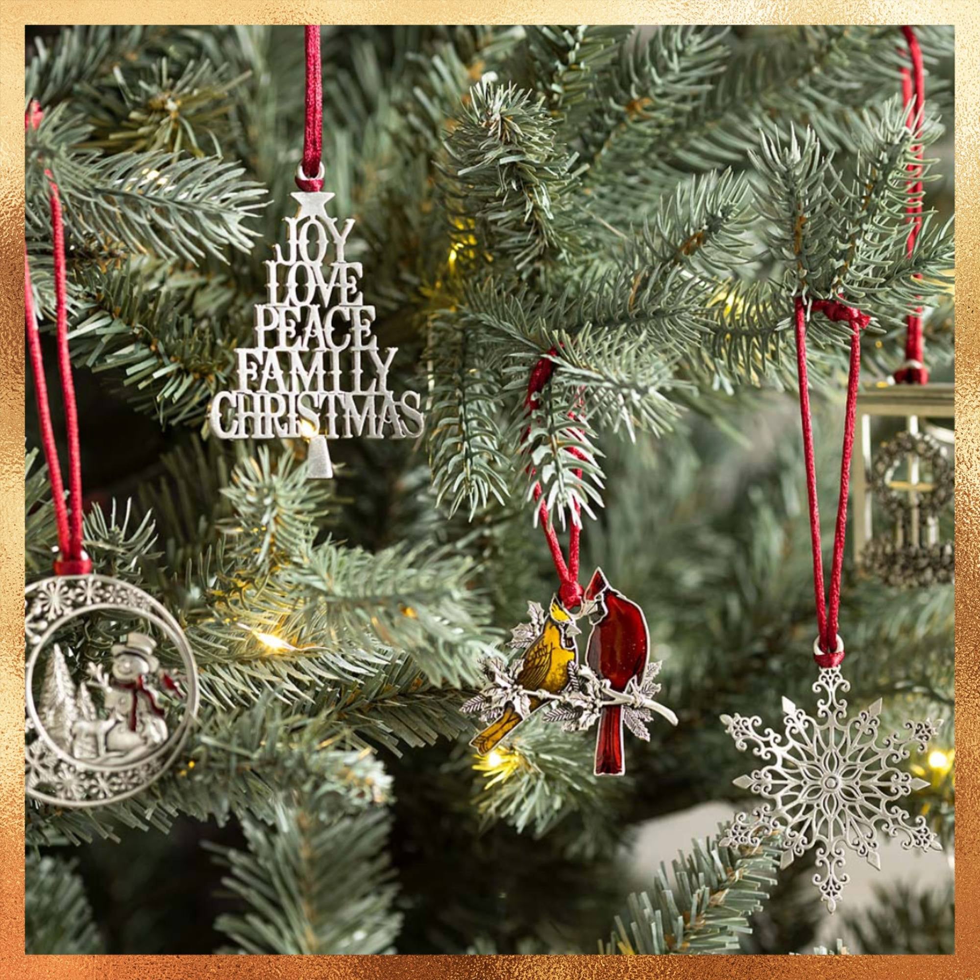 pewter ornaments on christmas tree