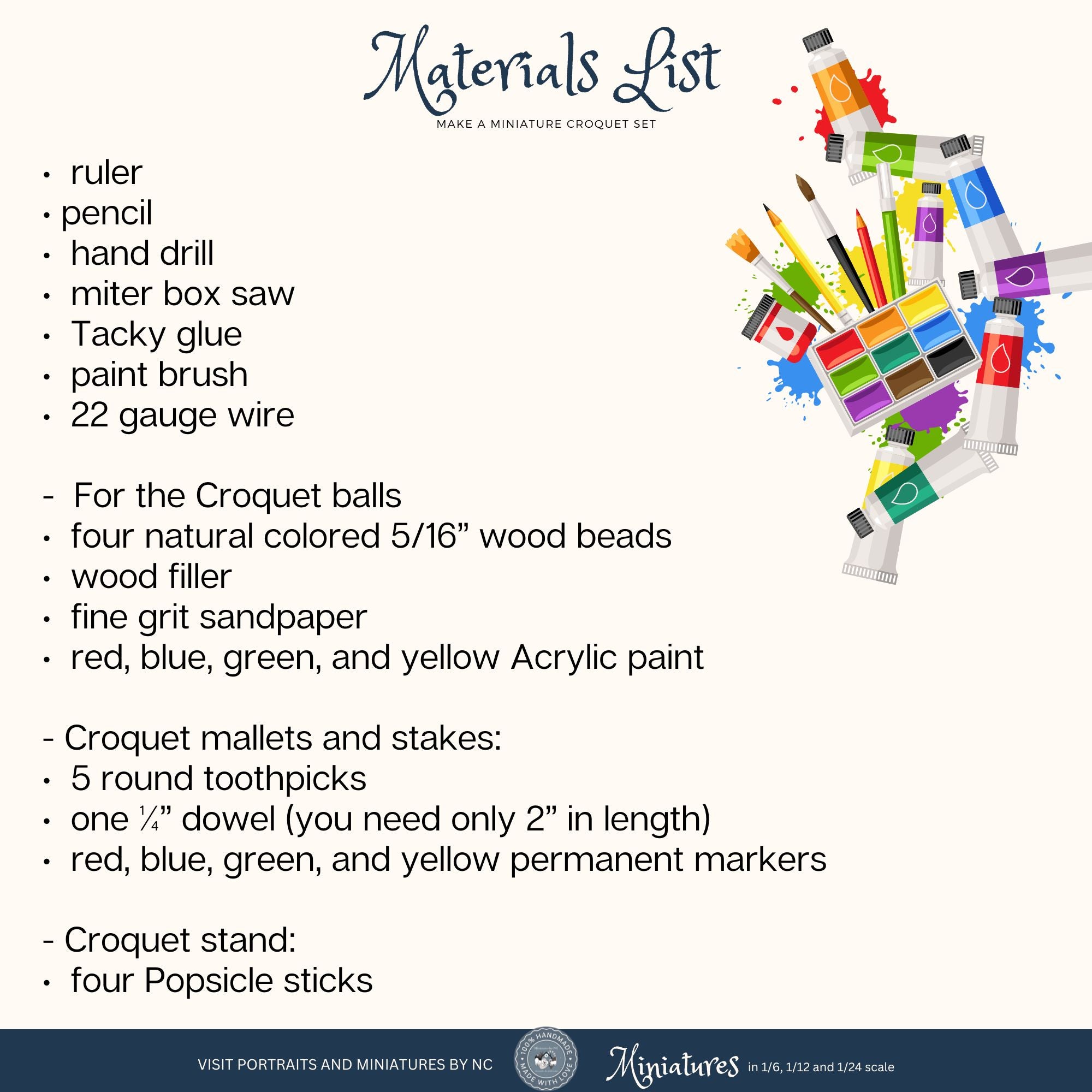 materials list for miniature croquet set