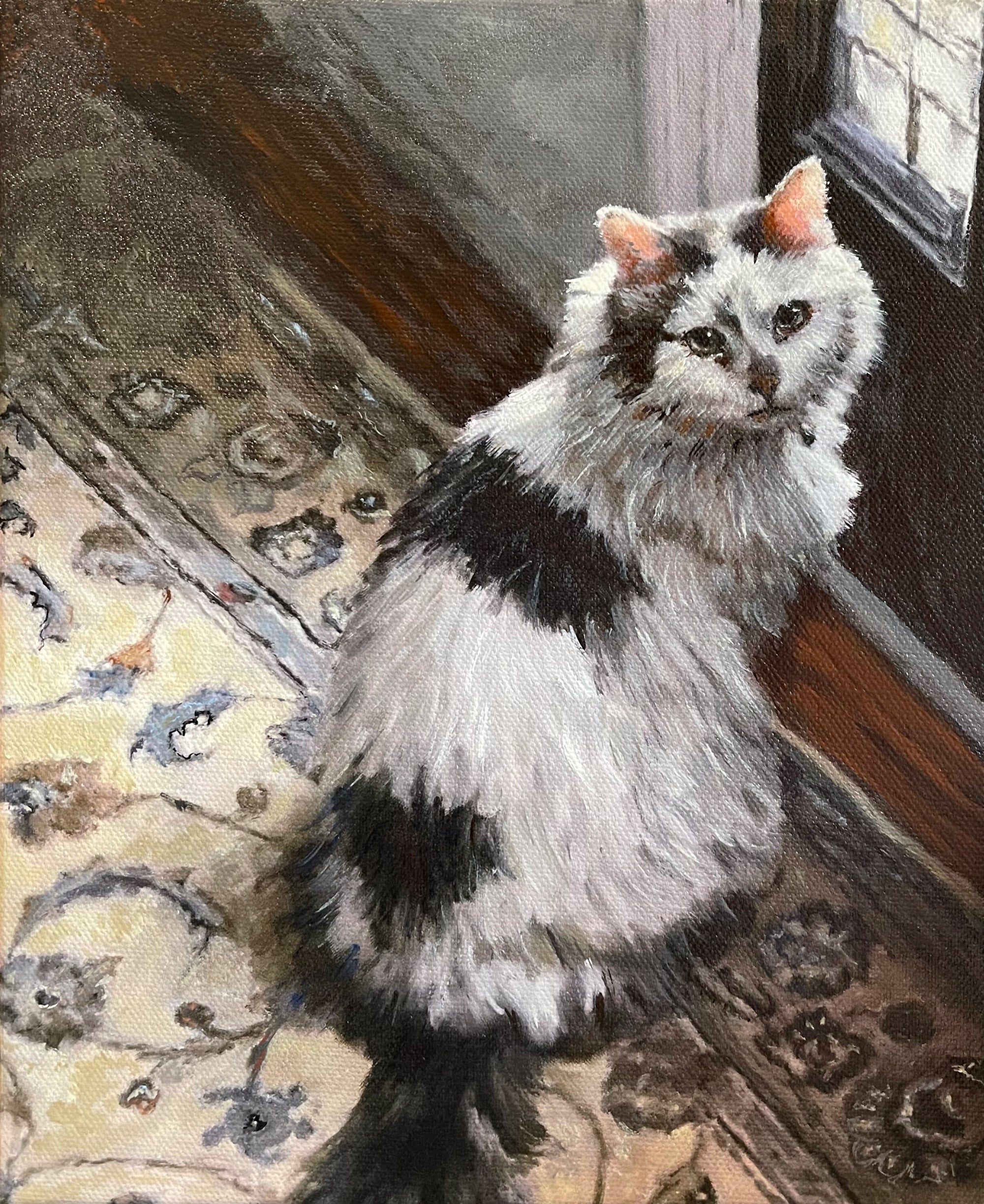 cat portrait in oil